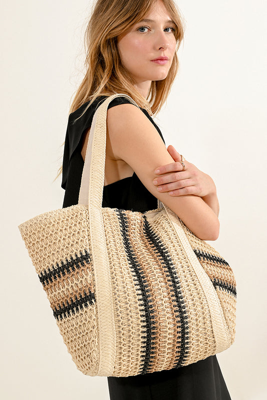 Beige Tote w Black n Tan Details