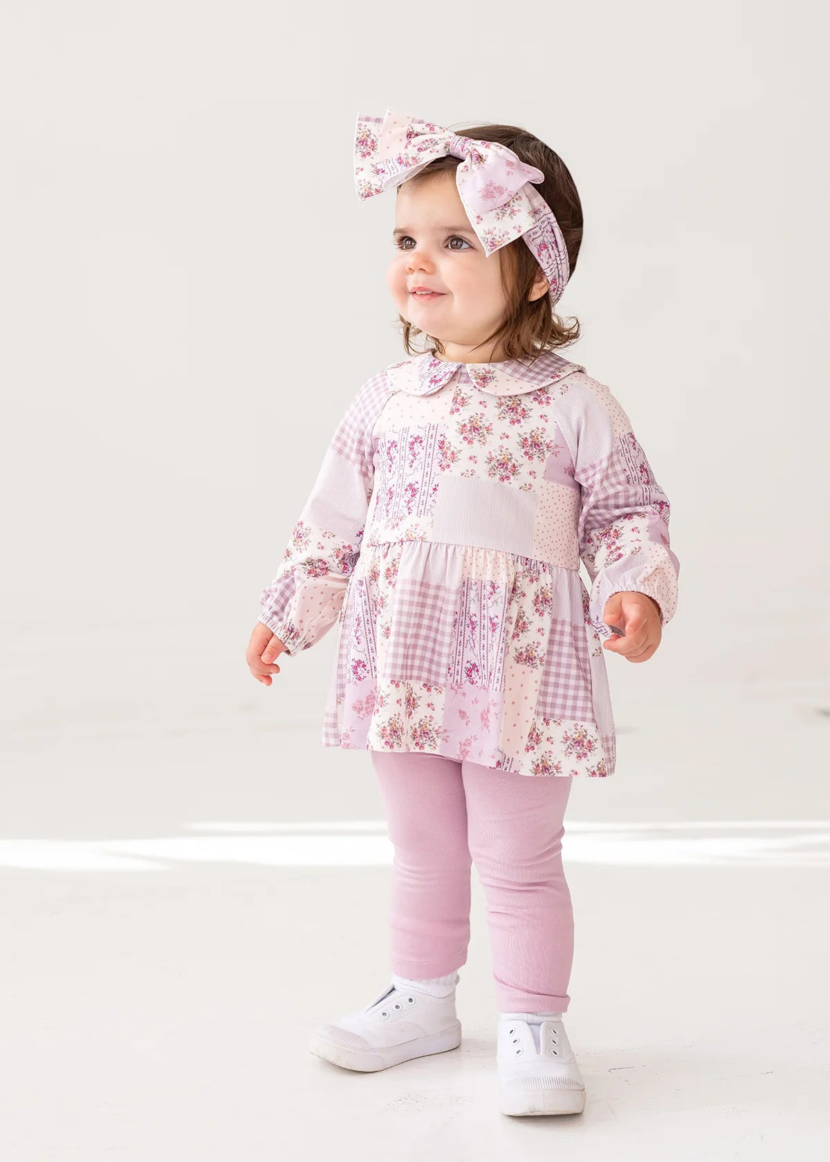 Liliana pant set, baby girl outfit set, toddler girl two piece, floral patchwork tunic, Peter Pan collar outfit, boutique kids clothing, pink leggings set, girls fall outfits, toddler boutique outfit, girls pant set, back to school outfits, pre-k clothing