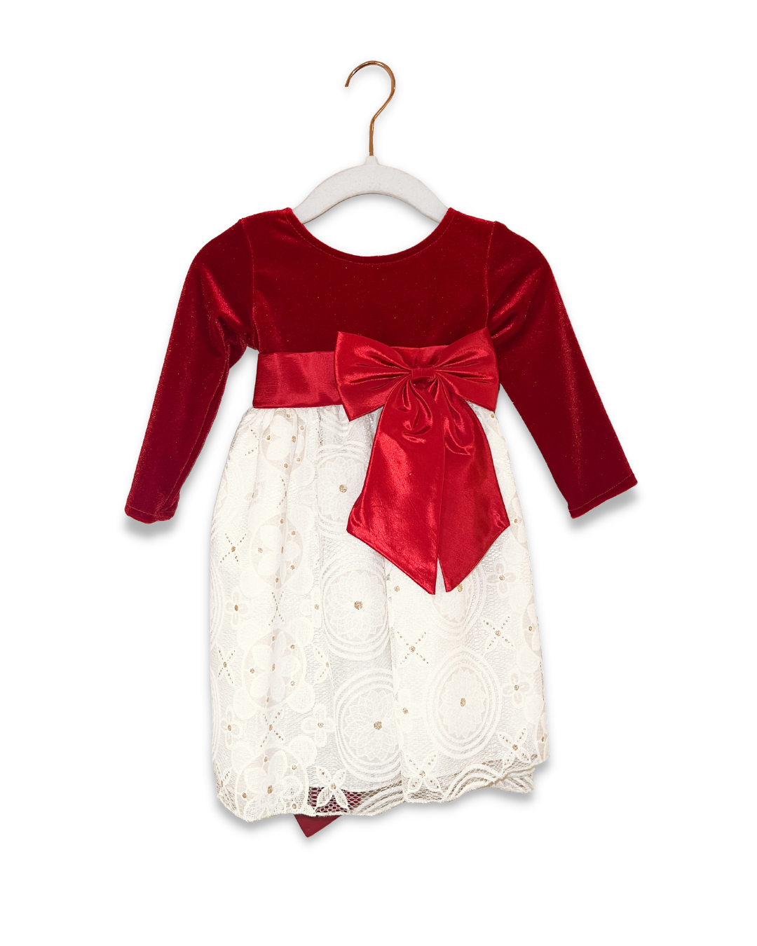 Red Velvet with Beige Lace Dress 18-24m / C511A 22F Red Velvet with Beige Lace Dress 18-24m / C511A 22F