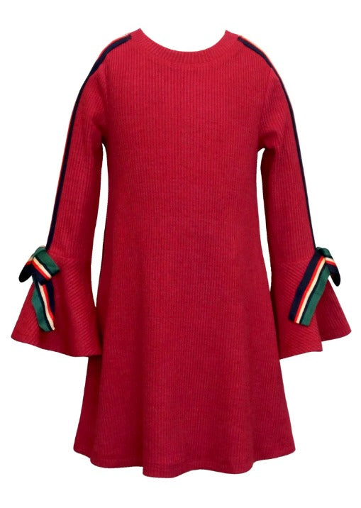 Burgundy ALine Ruffle Sleeve Knit Dress