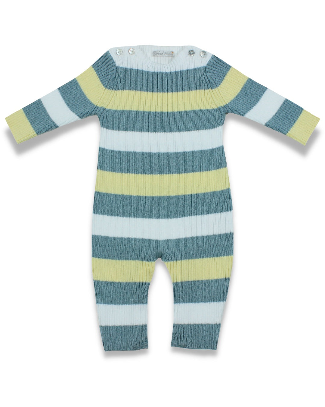 Multi Knitted Coverall w White, Yellow & Sage Stripes