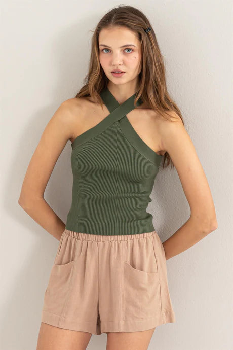 Ribbed Knitted Crisscross Top