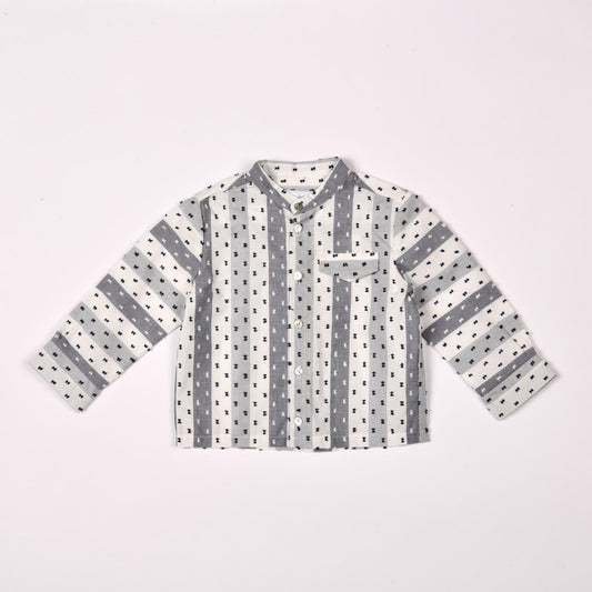 2pc White & Grey LS Button Down Poplin Shirt w Navy Pant