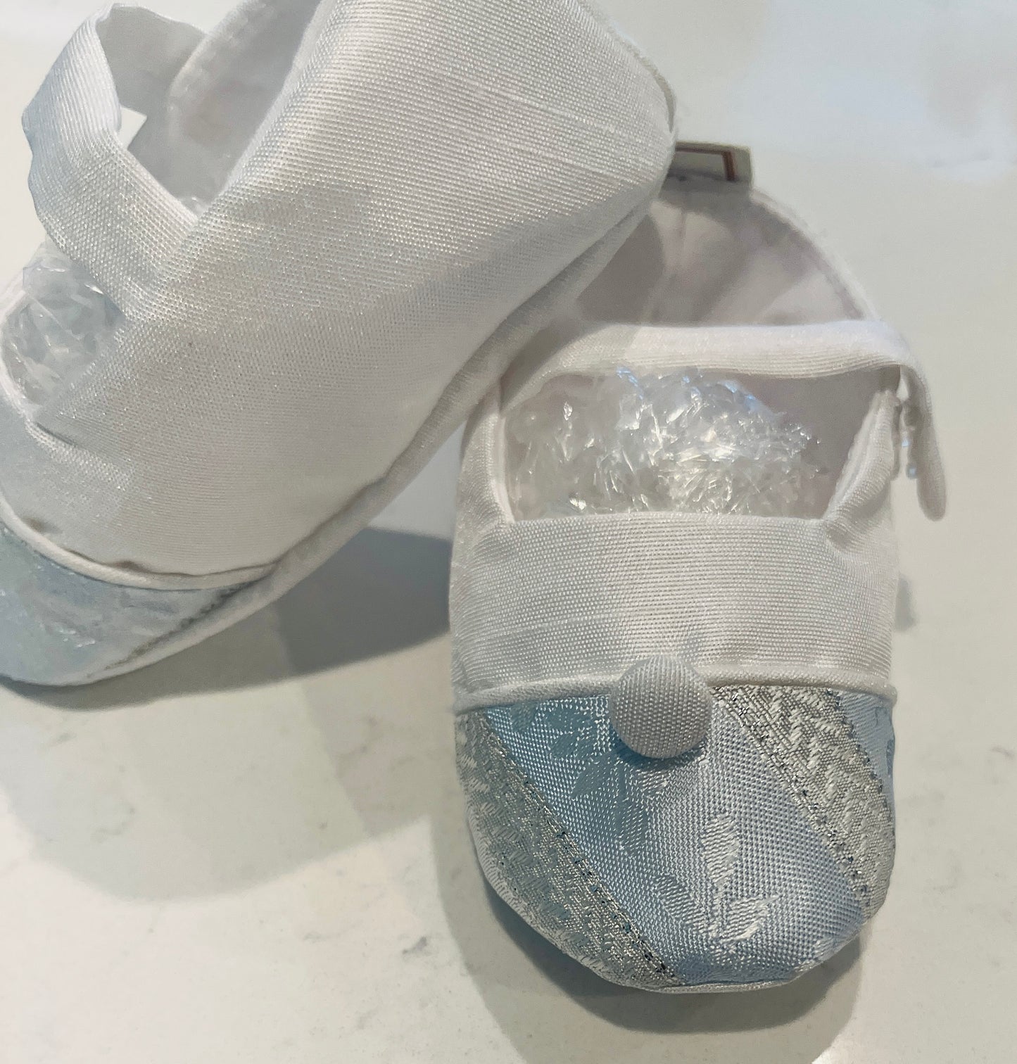 L’Pety Canar White and Blue Baby Loafers