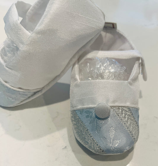 L’Pety Canar White and Blue Baby Loafers