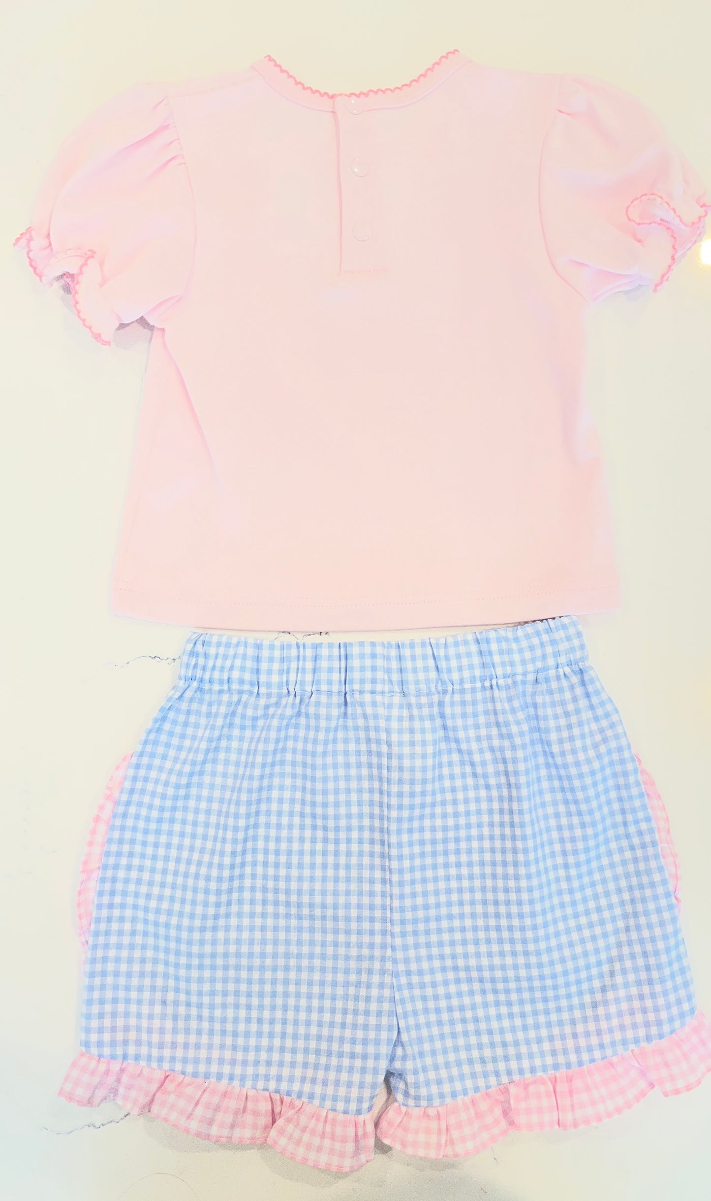 2pc Lt Blue Check w Pink Whale Top