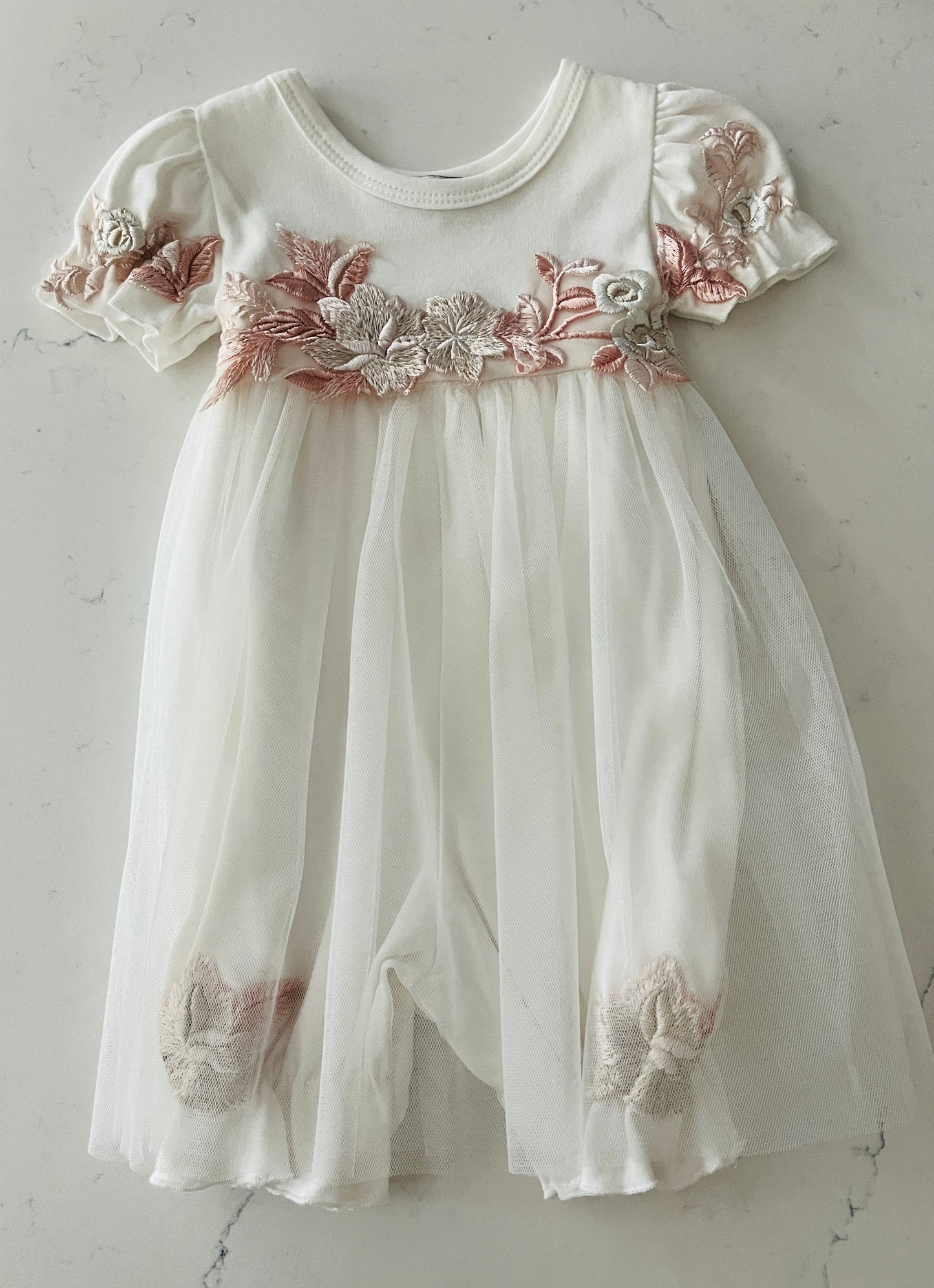 2pc Ivory SS Romper w Tulle & Headband