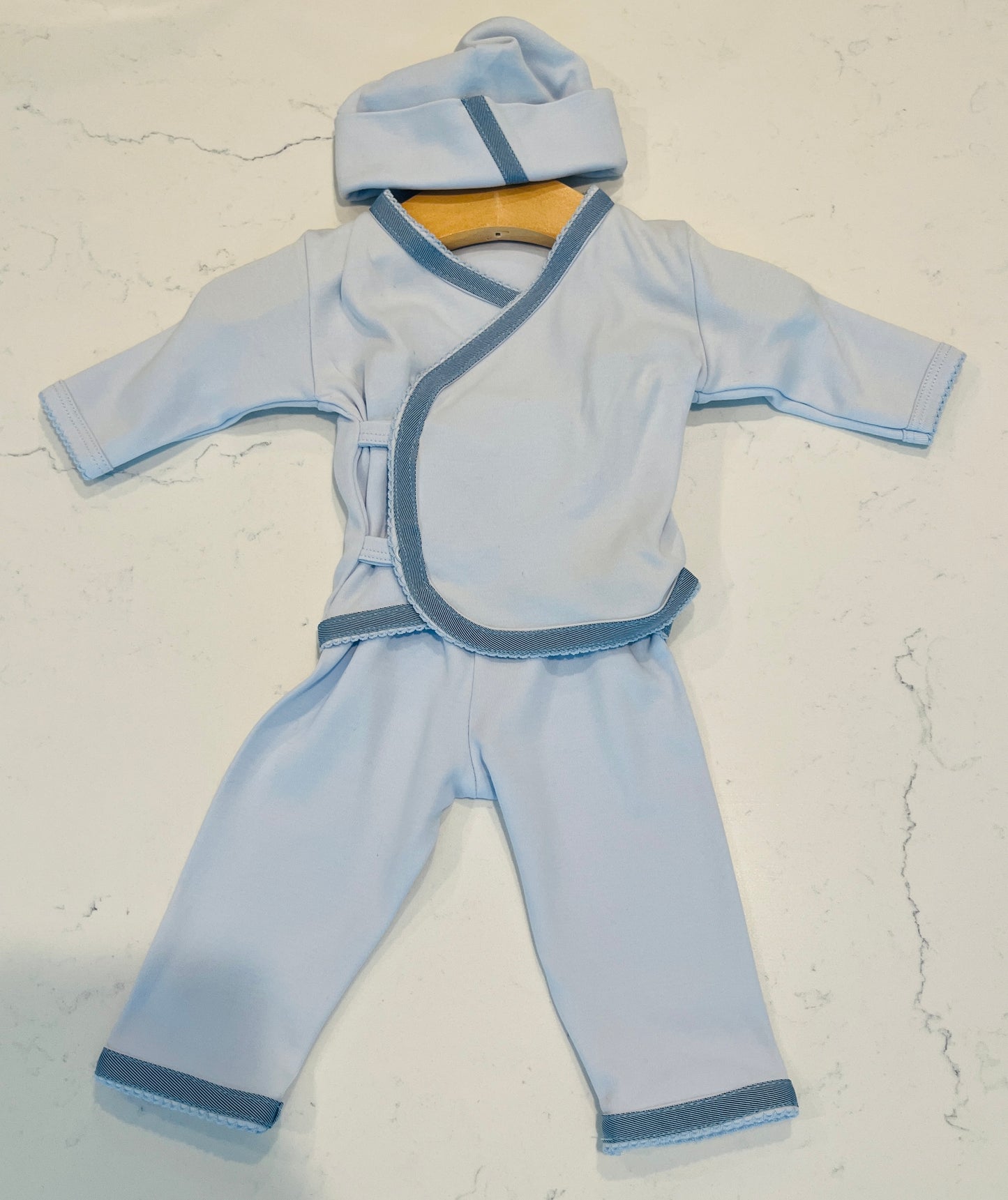 Sippy’s Babes 3-Piece Blue Kimono Set with Blue Trim & Hat