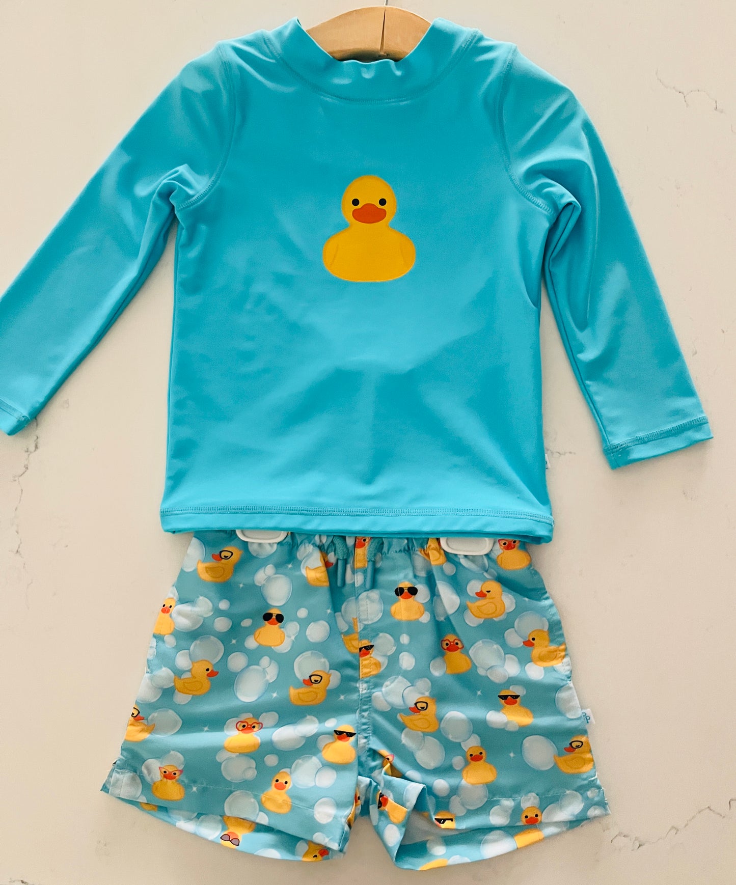 Posh Peanut 2pc Ducky Swim Trunks & Rash Guard