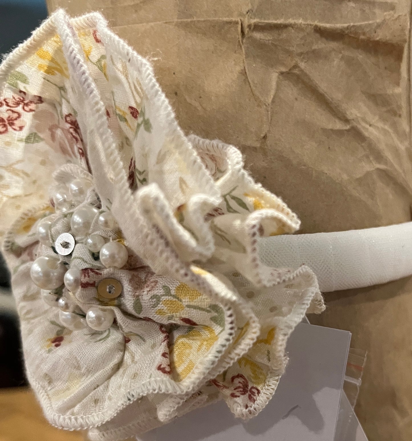 Garden Floral Headband w Pearl Detail