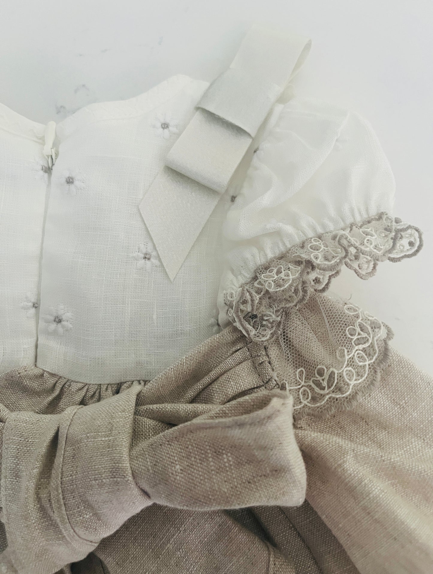 2pc Beige/White Dress w Bloomer