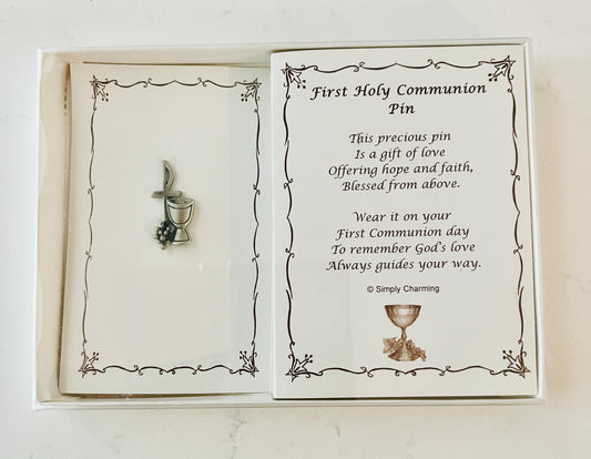 Simply Charming First Communion Pin - Silver, Gold & Light Silver Communion Tie or Label Pin
