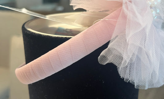 Ooh La La Medium Pink Tulle Headband with Pearl Cluster - Girls’ Elegant Hair Accessory