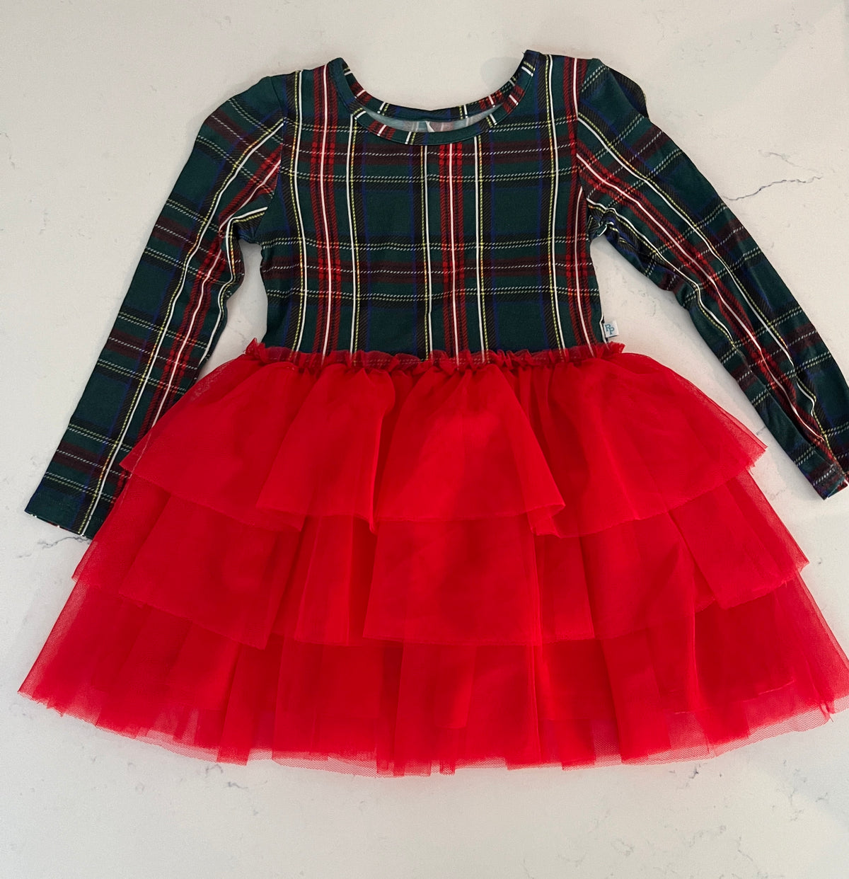 Posh Peanut Plaid Christmas Dress w Red Tulle Skirt - Girls’ Holiday Special Occasion Dress