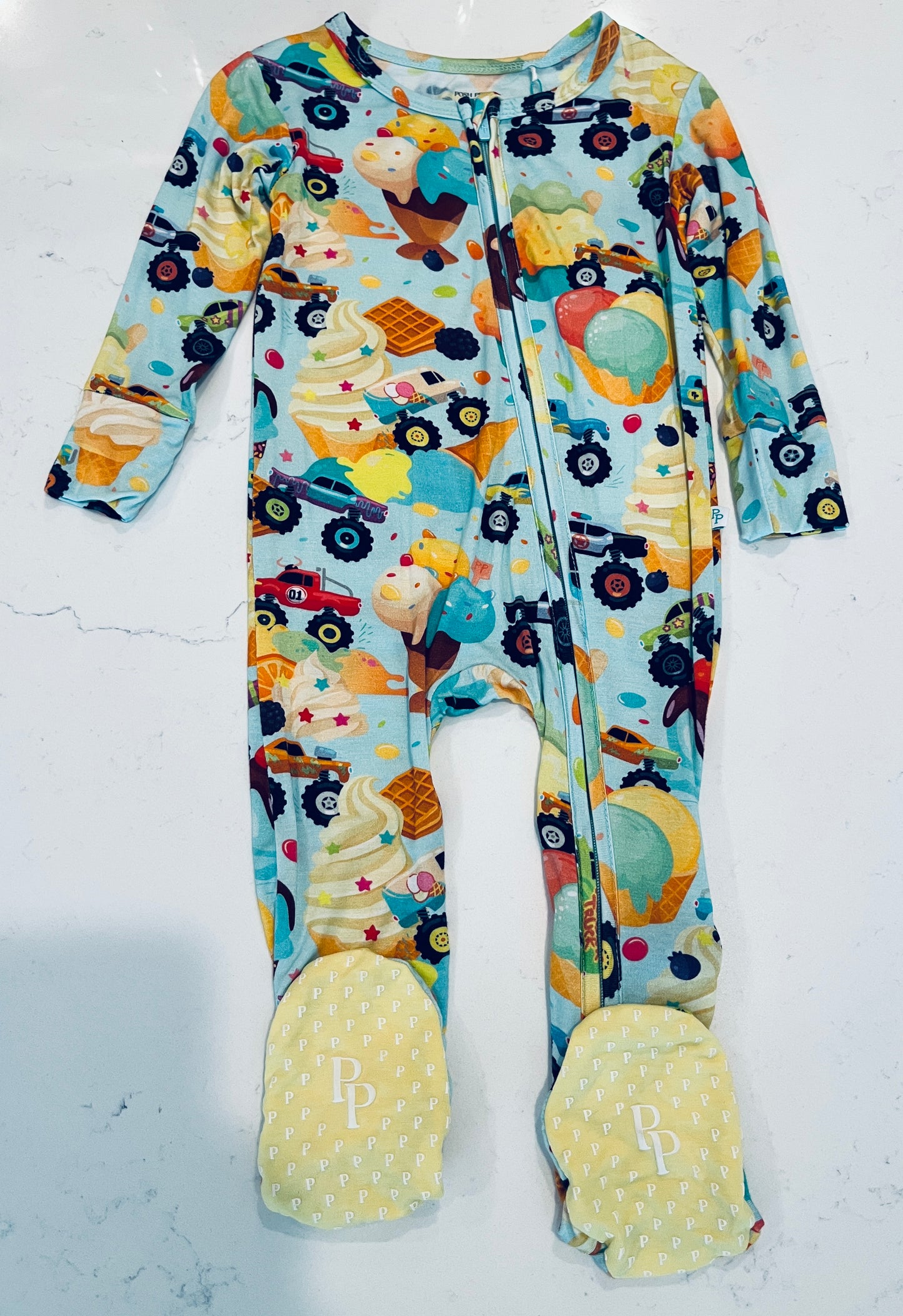 Posh Peanut Monster Trucks Zippered Baby Footie