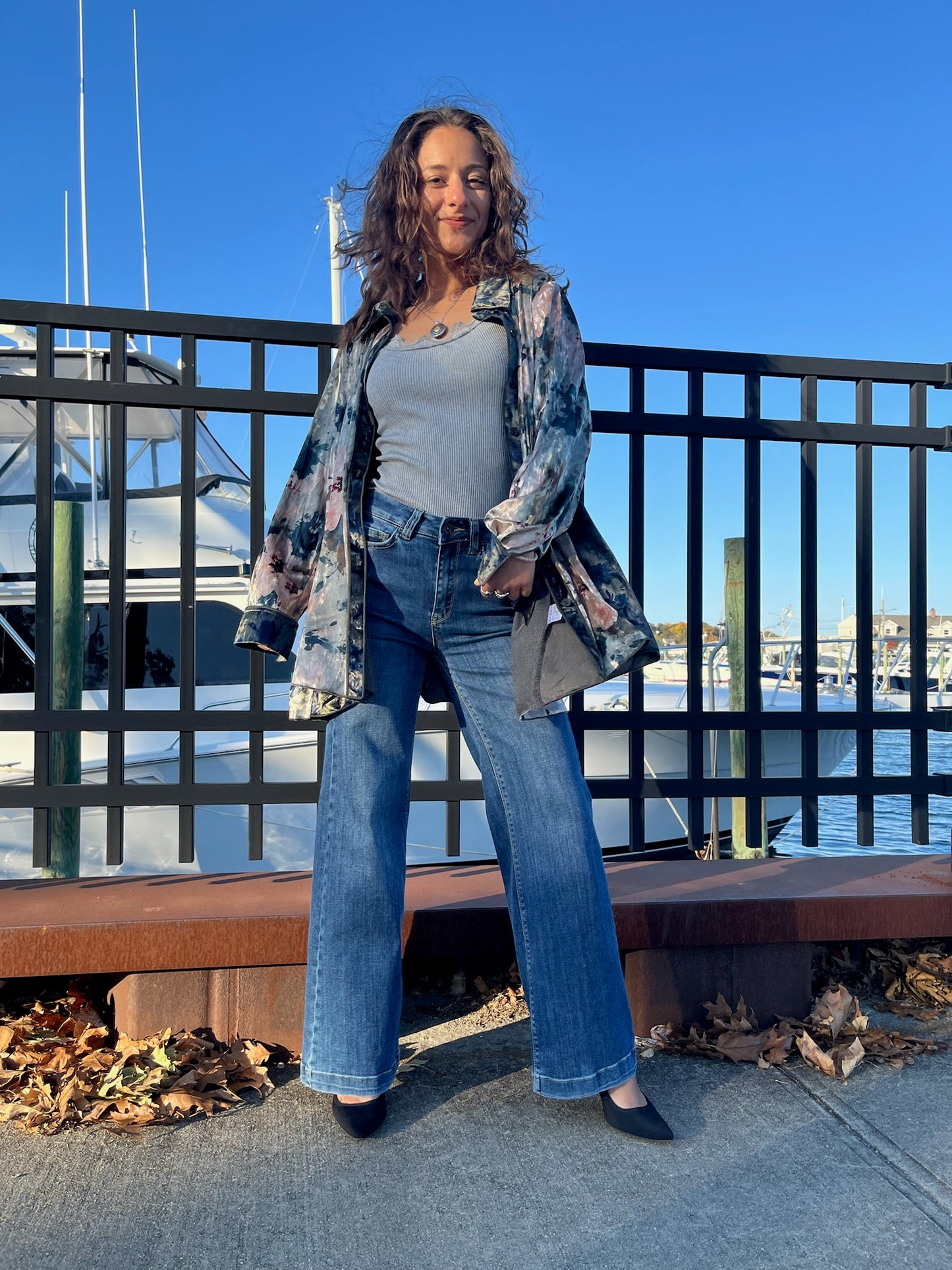 Printed LS Velvet Button Down Shirt