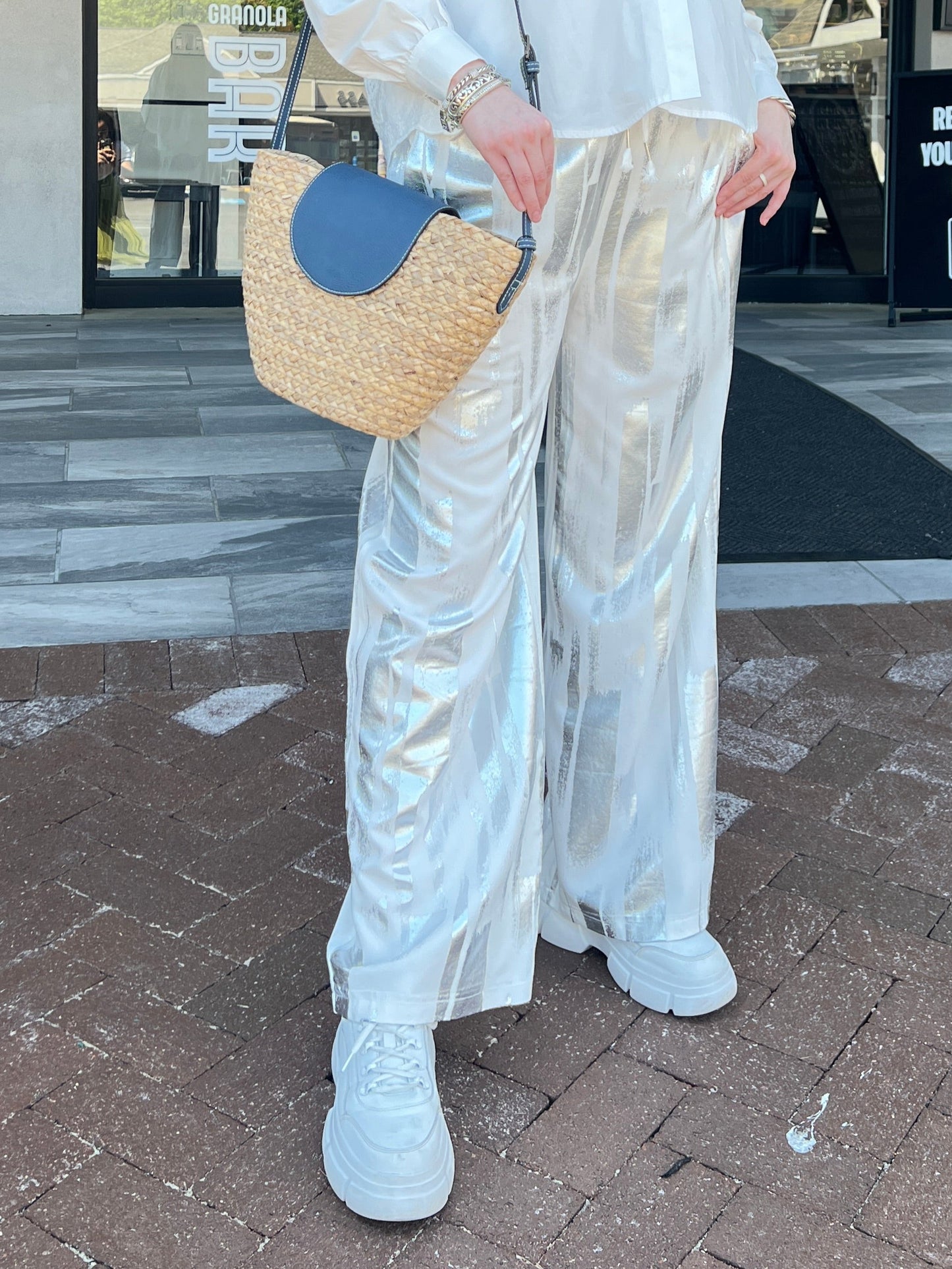 White Silver Foil Pant