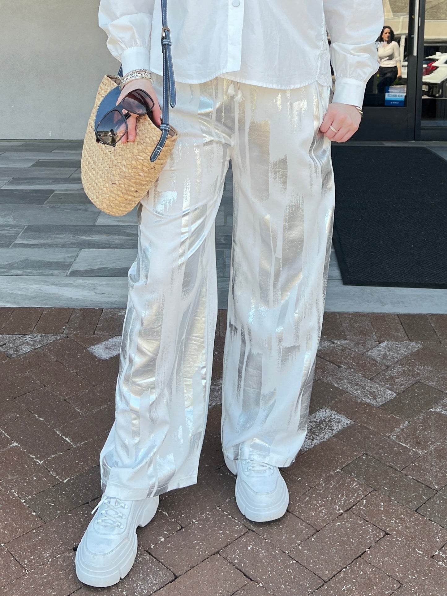 White Silver Foil Pant