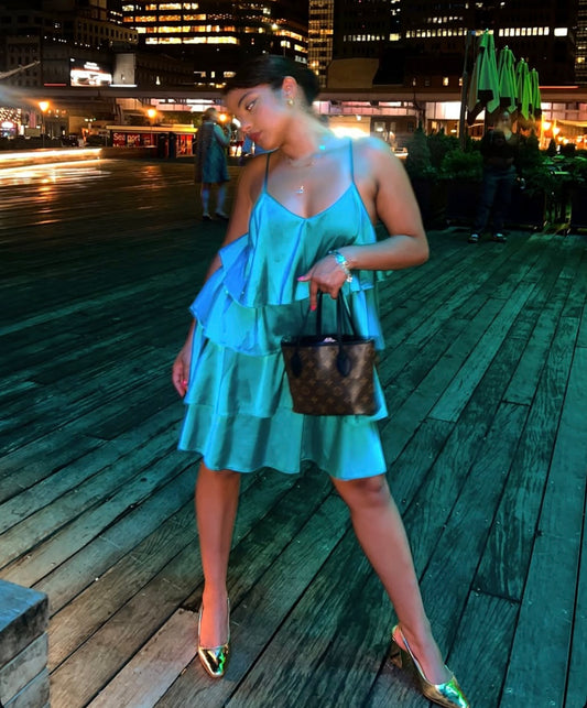 Turquoise Satin Dress