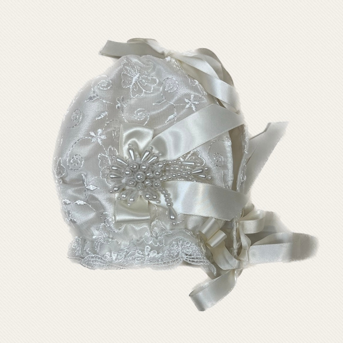 Expressions Boutique NY cotton lace christening gown, baby baptism gown with bonnet, split front lace overlay baptism dress, 100% cotton christening outfit, heirloom baby girl baptism gown, boutique christening wear ivory lace