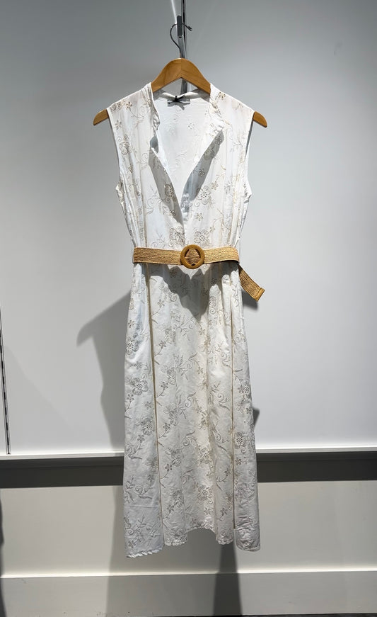 White w Gold Accented Embroidered Dress