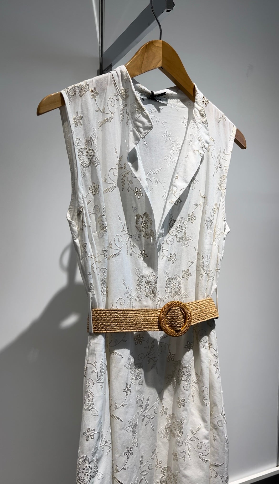 White w Gold Accented Embroidered Dress