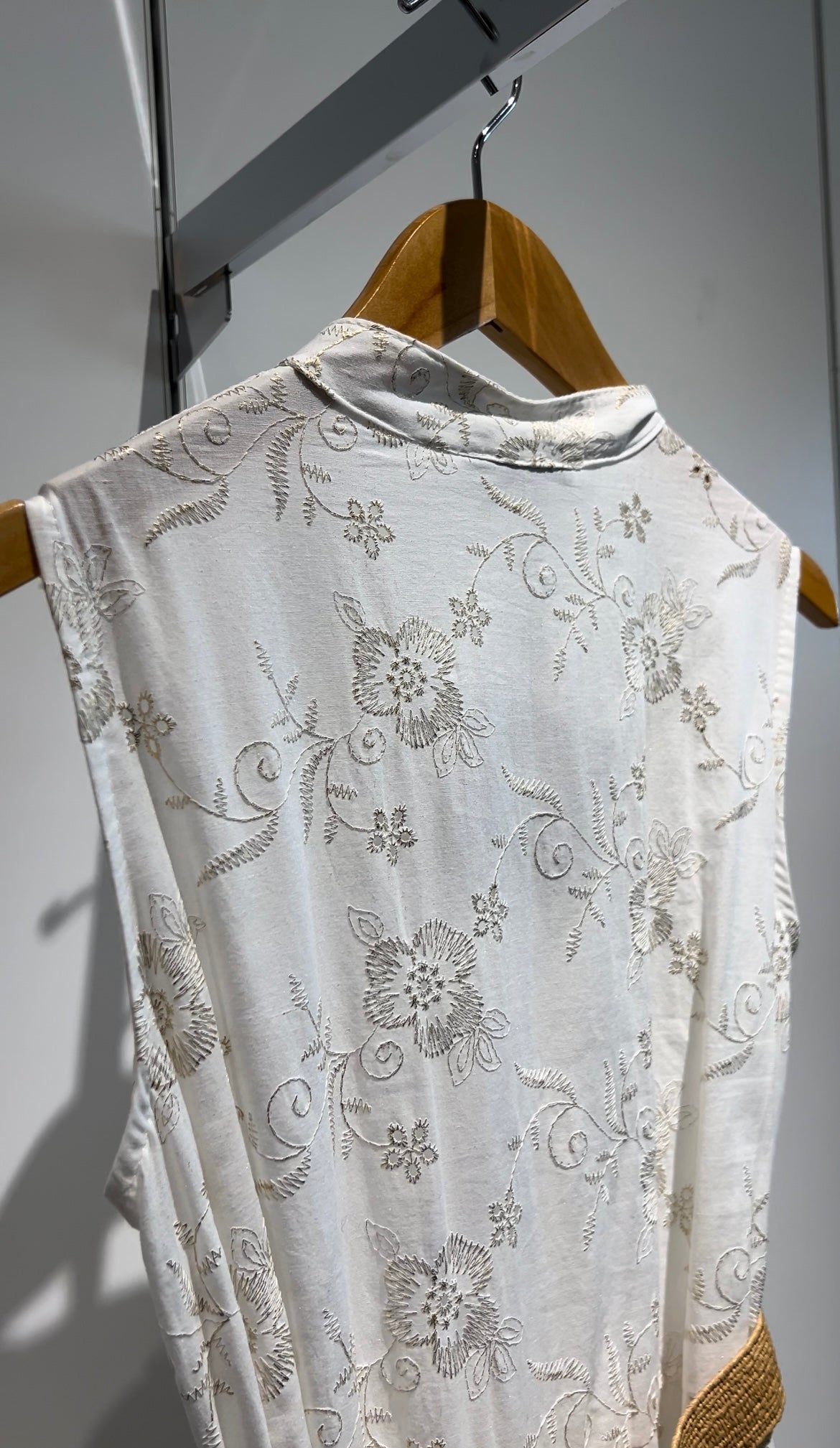 White w Gold Accented Embroidered Dress