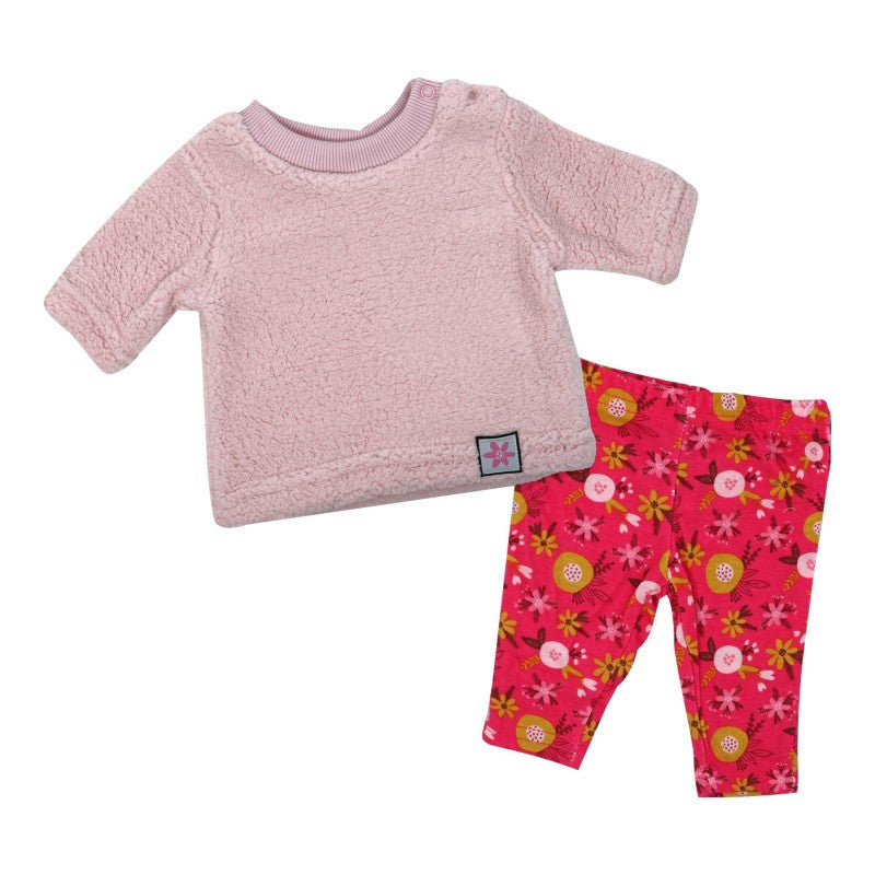 2pc Pink Sherpa Top w Floral Pant Set