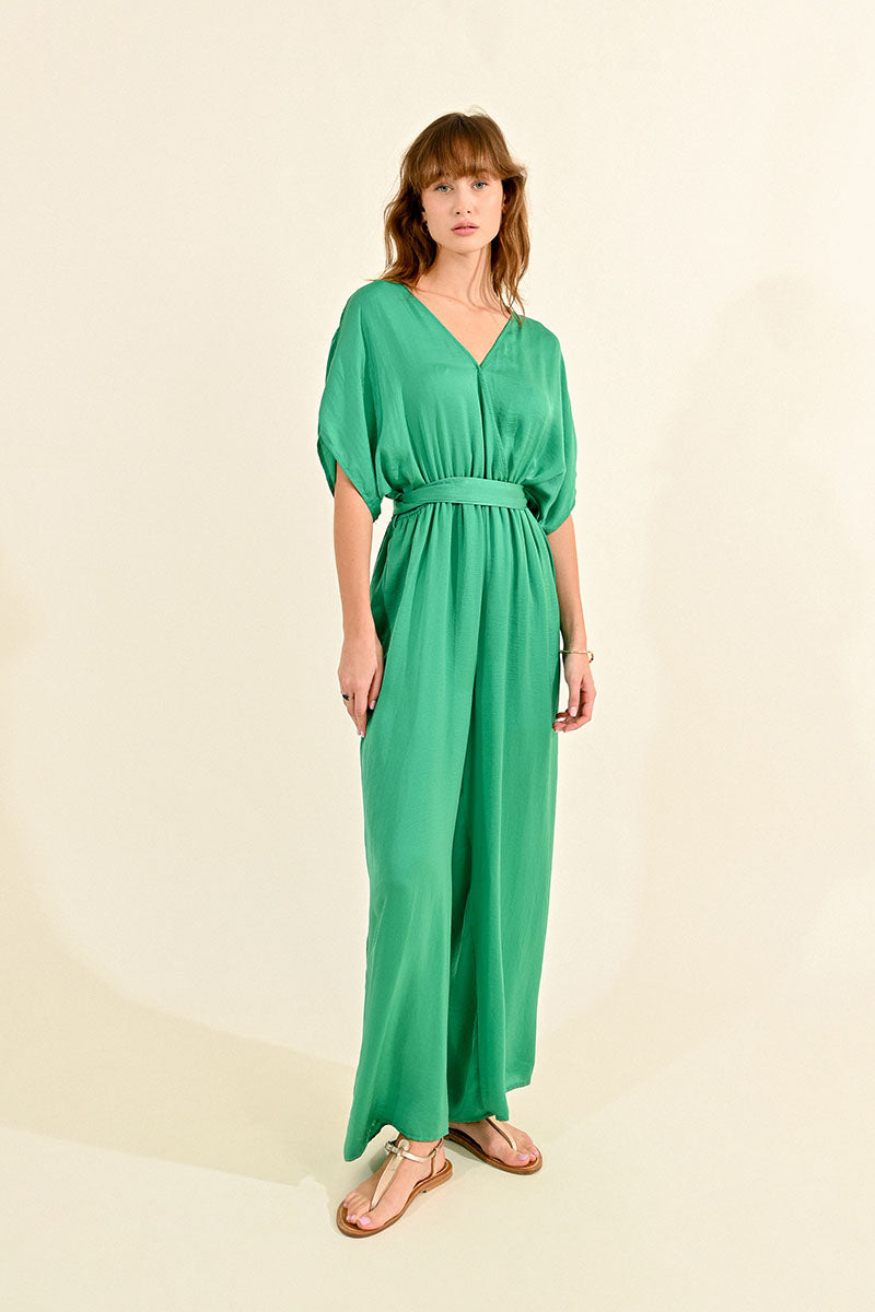 Green Satin Jumpsuit