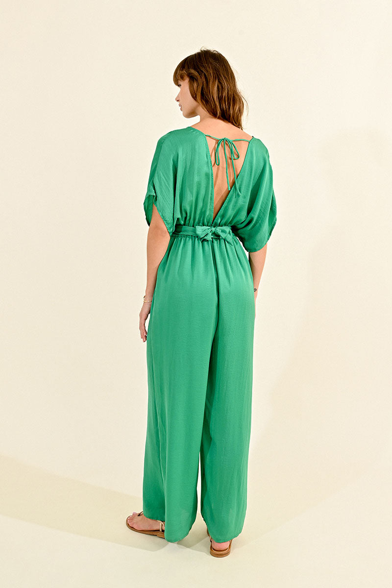 Green Satin Jumpsuit
