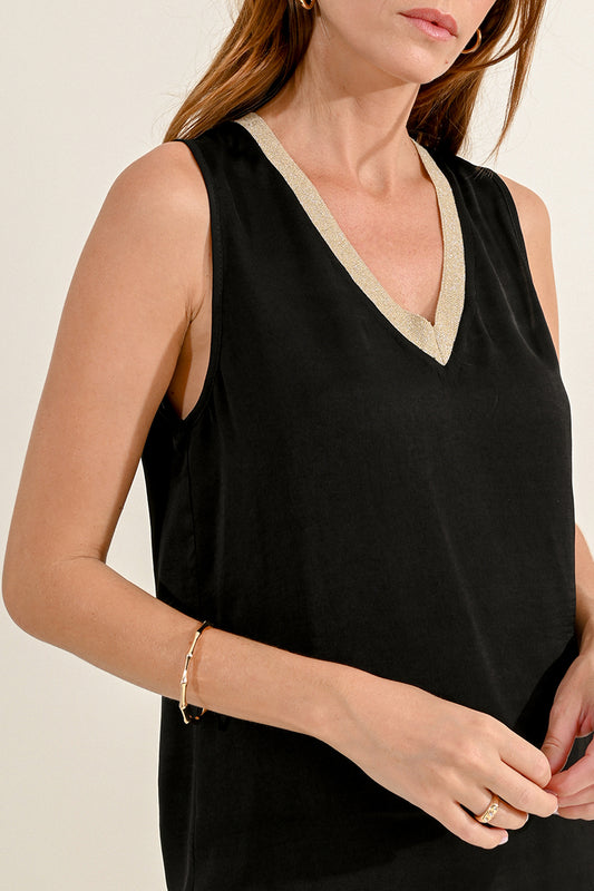 Black w Gold V-Neck Blouse