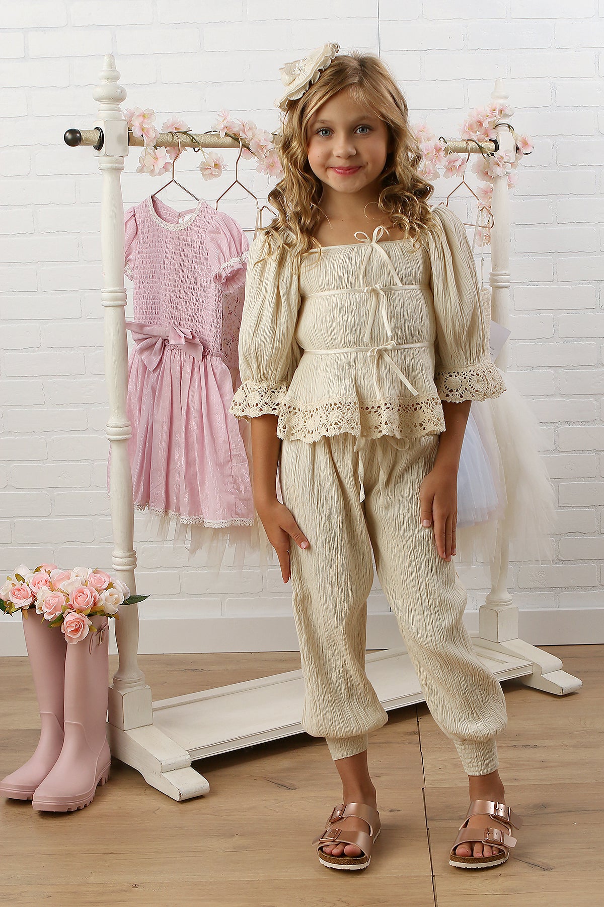 2pc Kiera Sand Pant Set w Bow