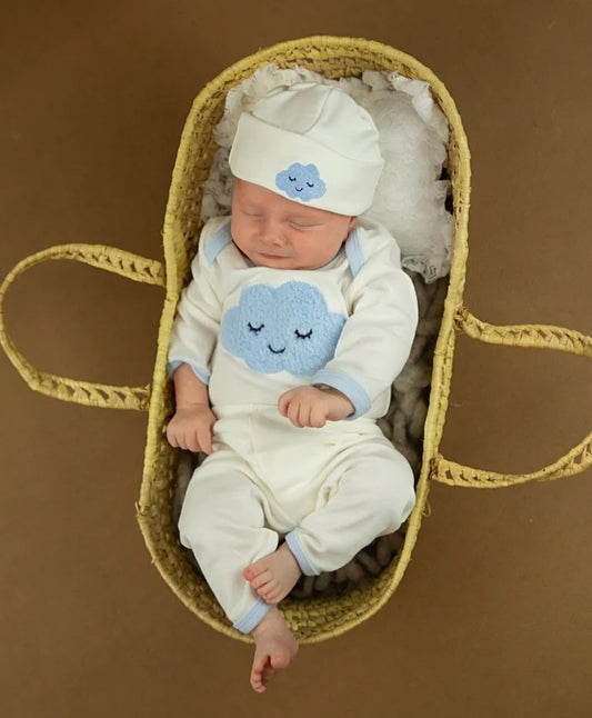 2pc White w Blue Cloud Onesie Set
