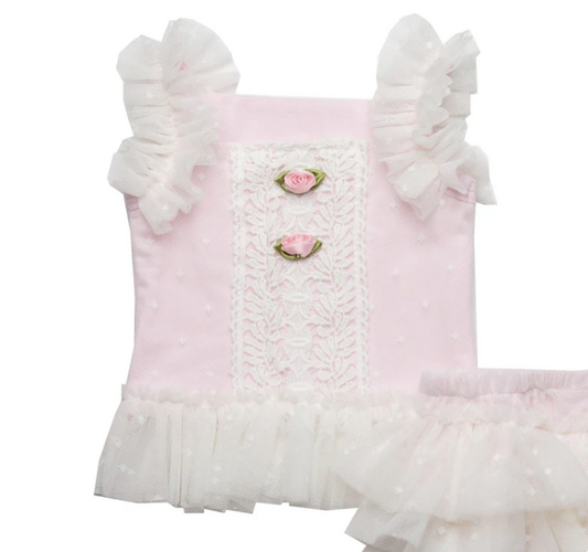 2pc Pink Tulle and Flower Set