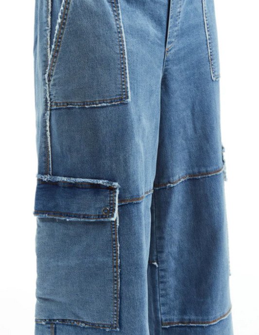Med Wash Denim Wide Leg Pant