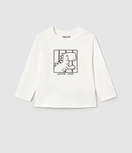 2pc LS White Dino Tee w Off White Stripe Pant w Cuff