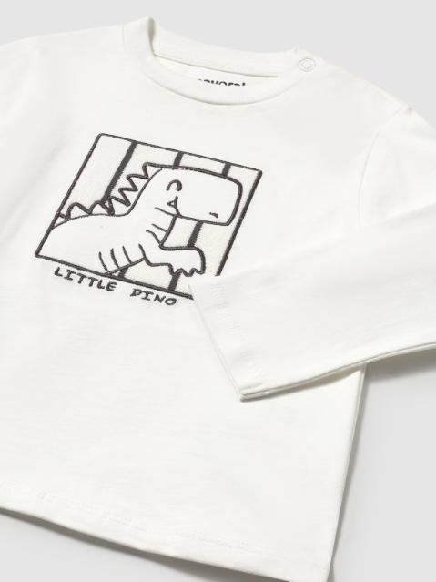 2pc LS White Dino Tee w Off White Stripe Pant w Cuff