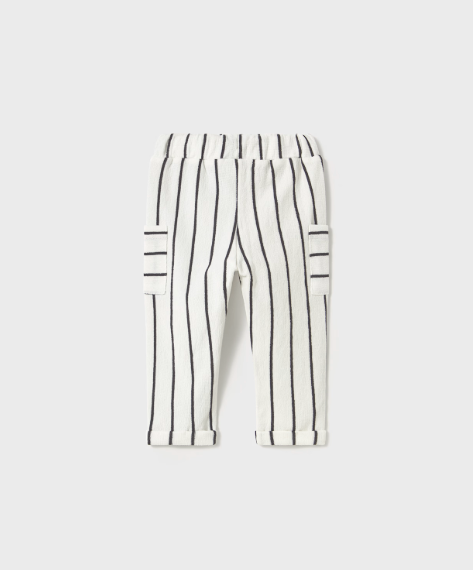 2pc LS White Dino Tee w Off White Stripe Pant w Cuff