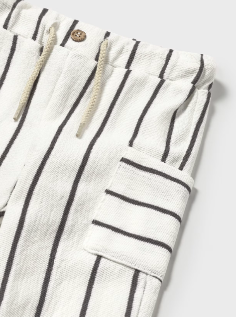 2pc LS White Dino Tee w Off White Stripe Pant w Cuff