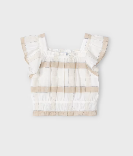 2pc Beige Plaid Top w Camel Shorts *