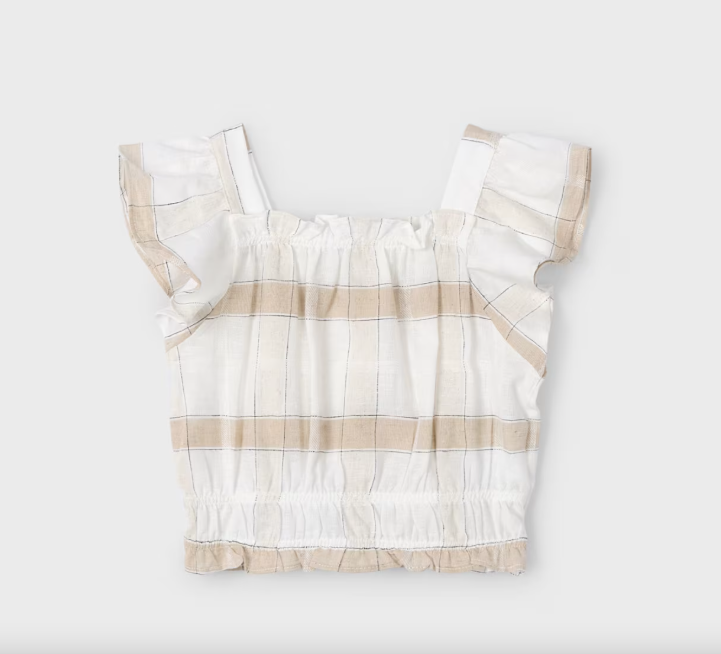 2pc Beige Plaid Top w Camel Shorts *