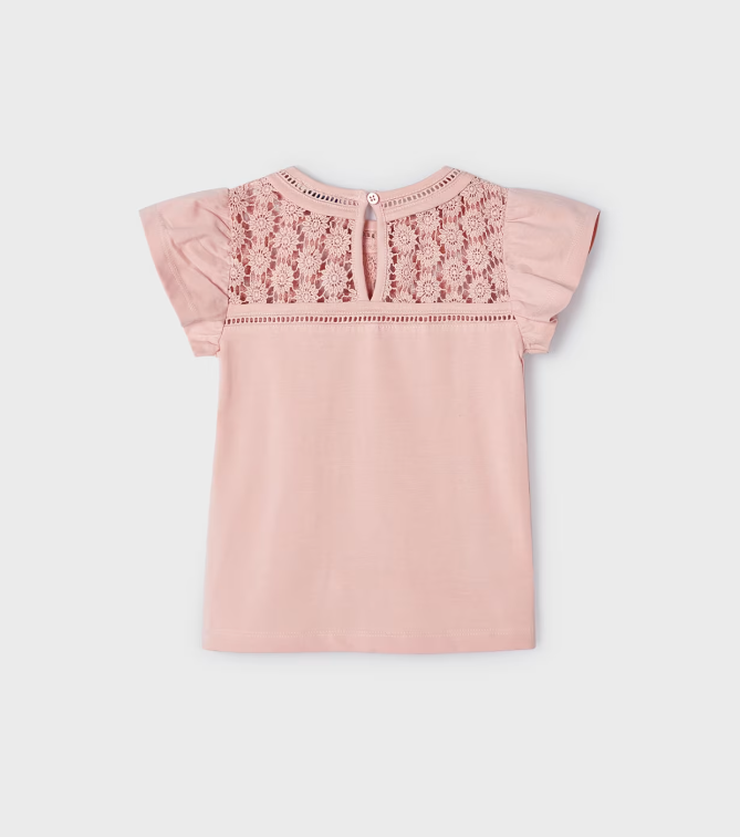 Peachy Pink Ruffle SS w Floral Design