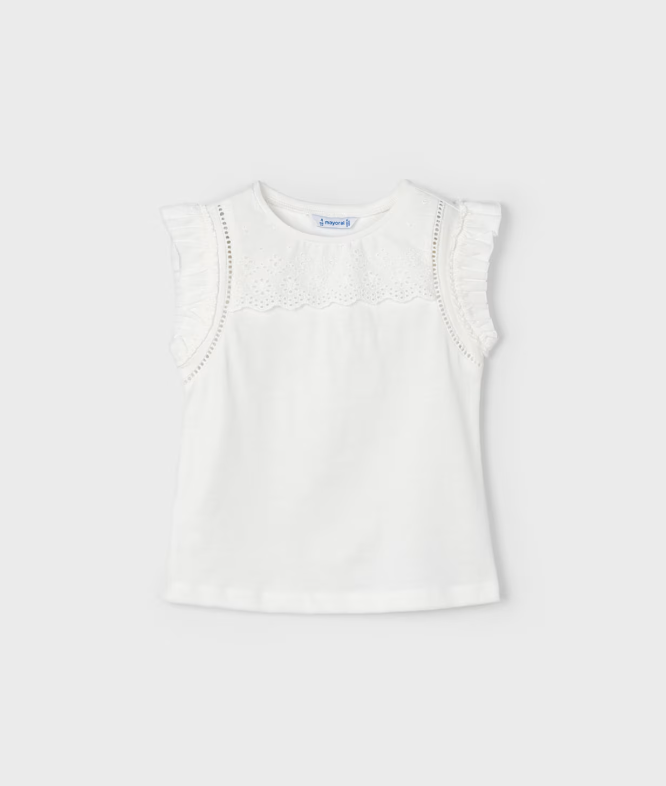 White Sleeveless Top w Ruffle Edge