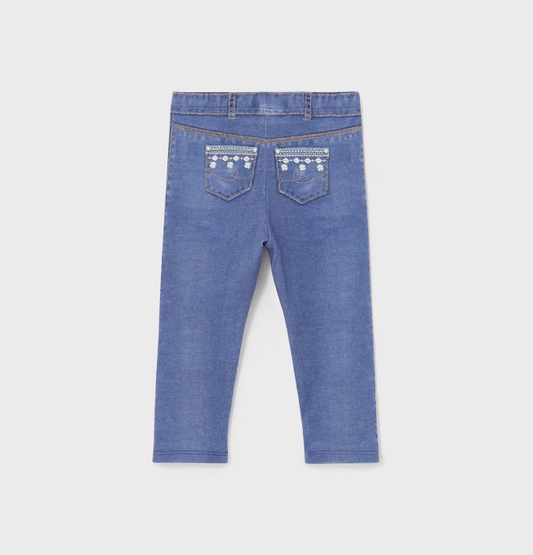 Cotton Denim Legging w Faux Pocket Detail