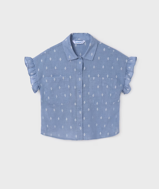 2pc Soft Lt Denim w White detail Top