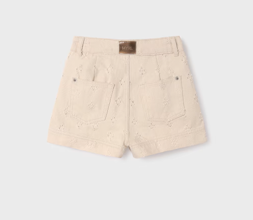 Almond Distressed Laser Mini Hole Shorts