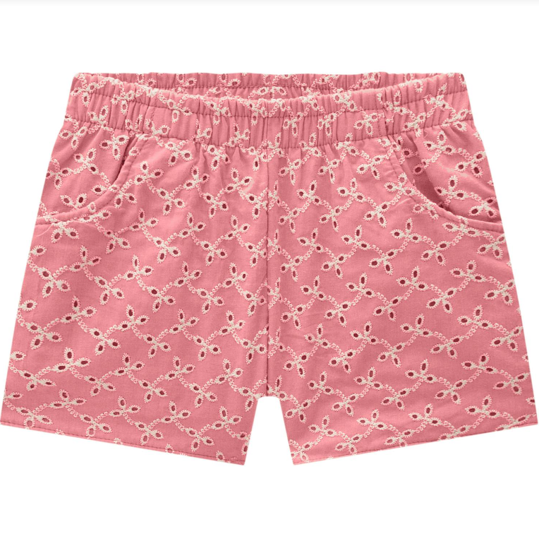 2pc White w Blush Eyelet Shorts