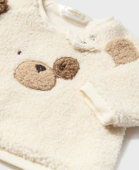 2pc Off White Sherpa Bear Pant Set