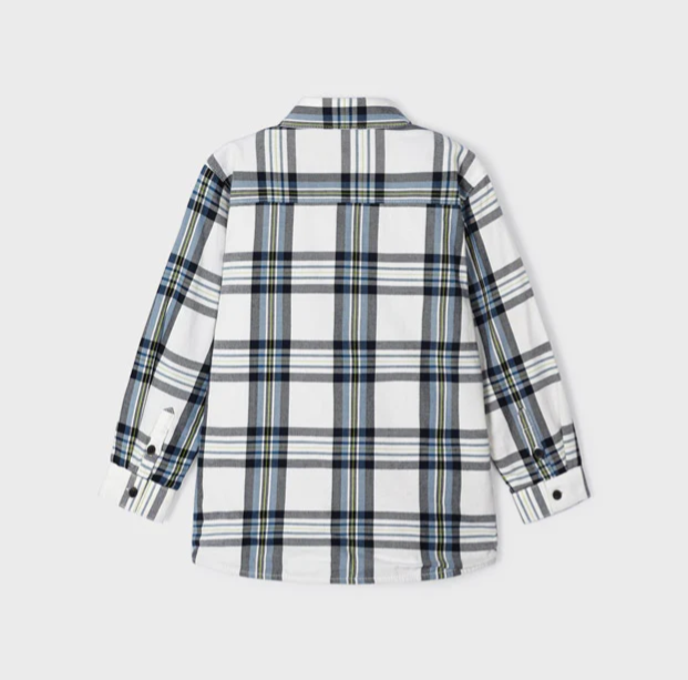 2pc White Blue Plaid Shacket w Navy Pant