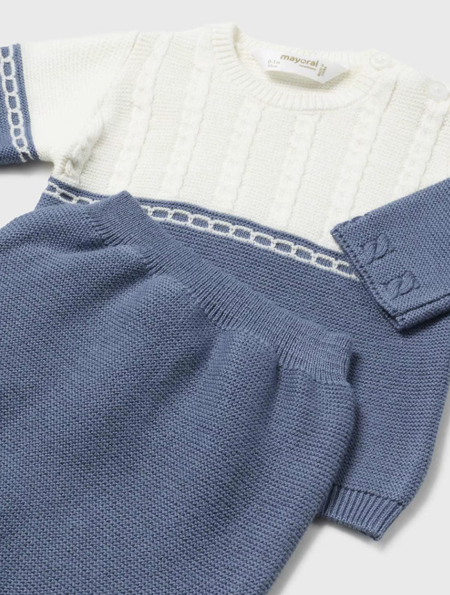 2pc Denim Blue Knit Footy Set